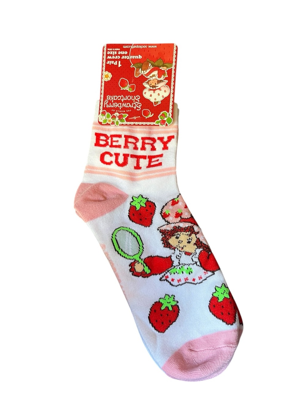 Strawberry Shortcake Pink & White Crew Socks - Women's Hosiery - Picture 2 of 3
